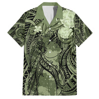 Pacific Beauty Girl Family Matching Off Shoulder Maxi Dress and Hawaiian Shirt Green Polyneisan Tribal Vintage Motif LT9 Dad's Shirt - Short Sleeve Green - Polynesian Pride