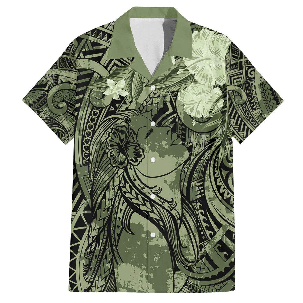 Pacific Beauty Girl Family Matching Off Shoulder Short Dress and Hawaiian Shirt Green Polyneisan Tribal Vintage Motif LT9 Dad's Shirt - Short Sleeve Green - Polynesian Pride