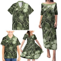 Pacific Beauty Girl Family Matching Puletasi and Hawaiian Shirt Green Polyneisan Tribal Vintage Motif LT9 - Polynesian Pride