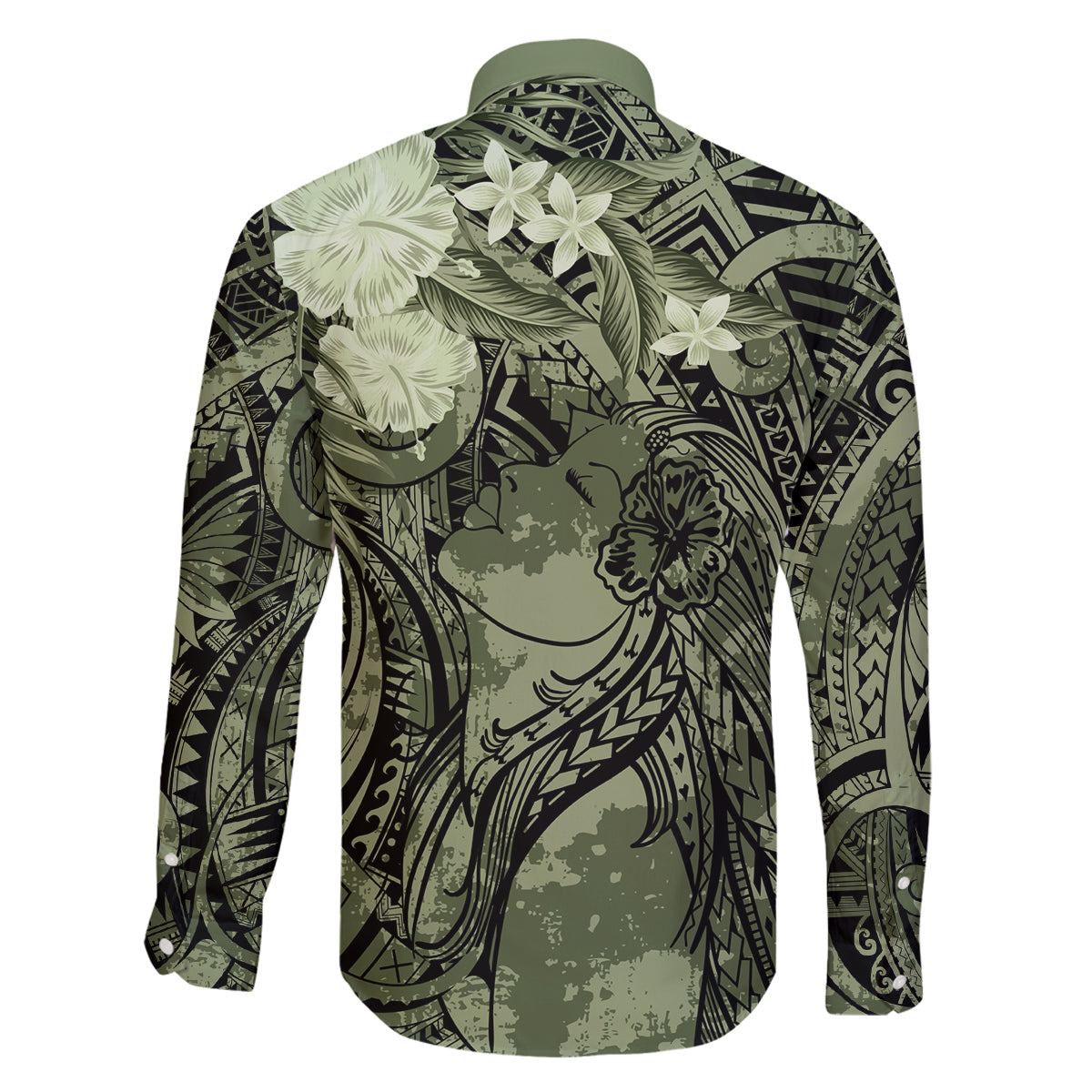 Pacific Beauty Girl Family Matching Puletasi and Hawaiian Shirt Green Polyneisan Tribal Vintage Motif LT9 - Polynesian Pride