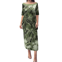 Pacific Beauty Girl Family Matching Puletasi and Hawaiian Shirt Green Polyneisan Tribal Vintage Motif LT9 Mom's Dress Green - Polynesian Pride
