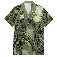 Pacific Beauty Girl Family Matching Short Sleeve Bodycon Dress and Hawaiian Shirt Green Polyneisan Tribal Vintage Motif LT9 Dad's Shirt - Short Sleeve Green - Polynesian Pride