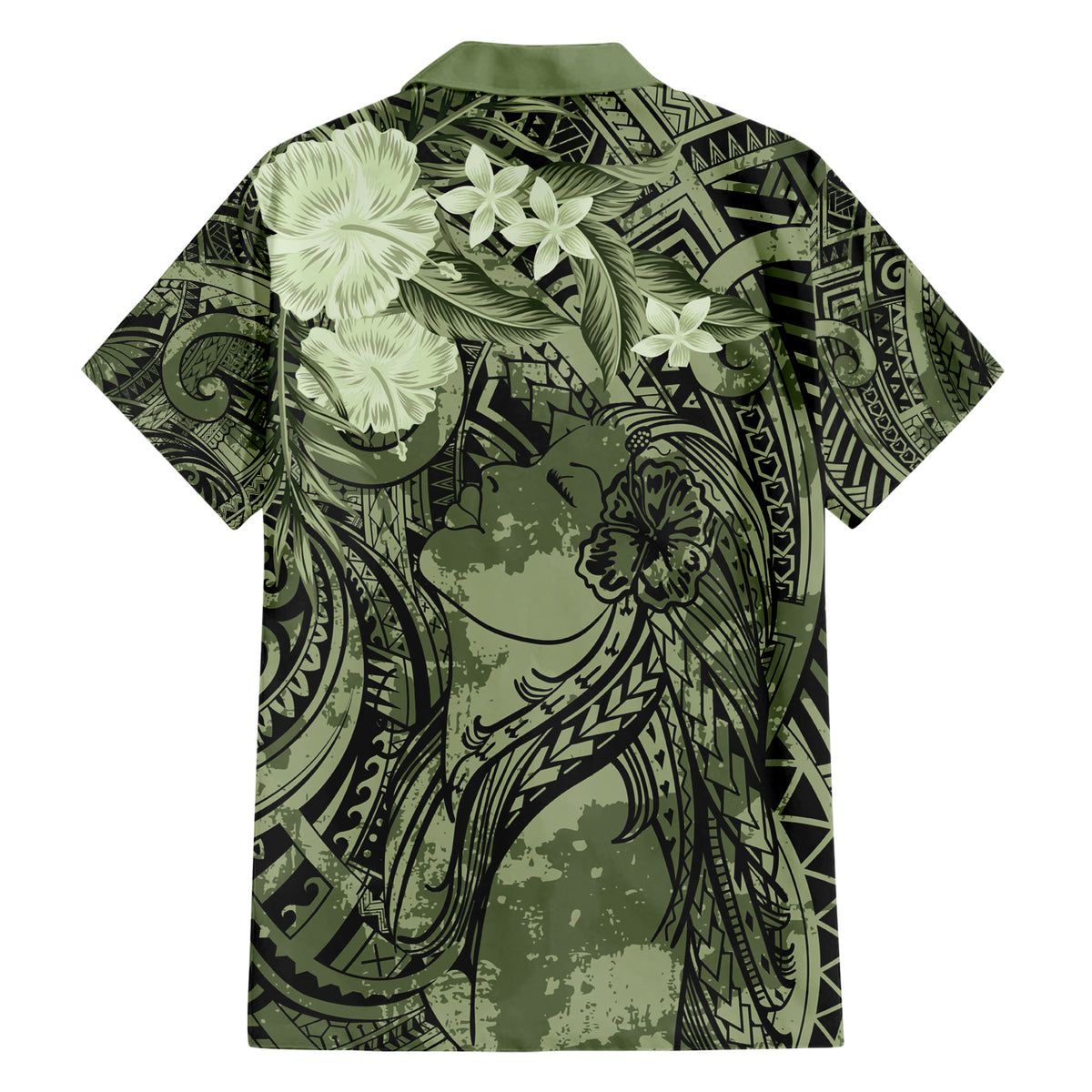 Pacific Beauty Girl Family Matching Short Sleeve Bodycon Dress and Hawaiian Shirt Green Polyneisan Tribal Vintage Motif LT9 - Polynesian Pride