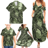 Pacific Beauty Girl Family Matching Summer Maxi Dress and Hawaiian Shirt Green Polyneisan Tribal Vintage Motif LT9 - Polynesian Pride