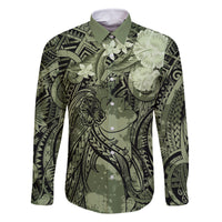 Pacific Beauty Girl Family Matching Summer Maxi Dress and Hawaiian Shirt Green Polyneisan Tribal Vintage Motif LT9 Dad's Shirt - Long Sleeve Green - Polynesian Pride