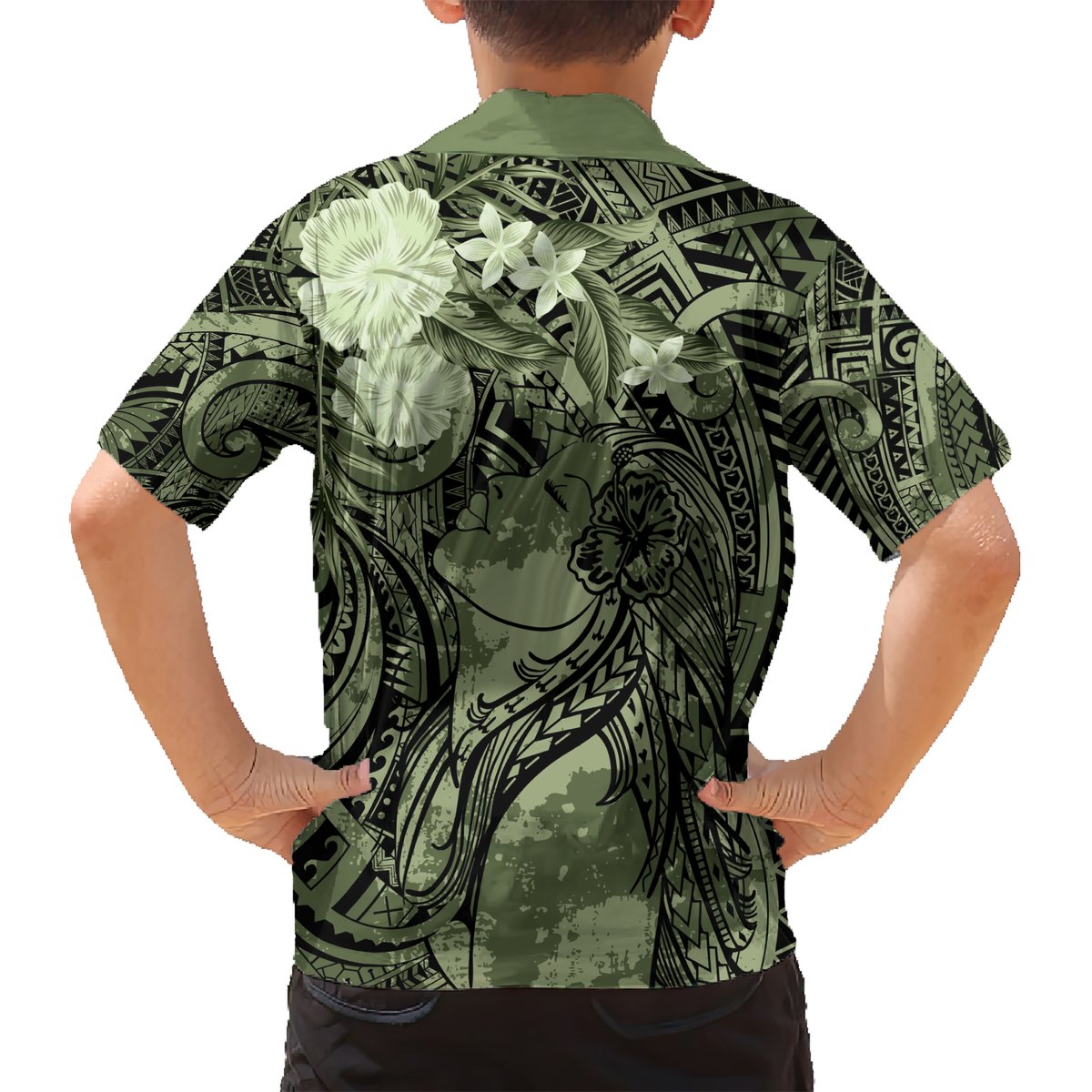 Pacific Beauty Girl Hawaiian Shirt Green Polyneisan Tribal Vintage Motif