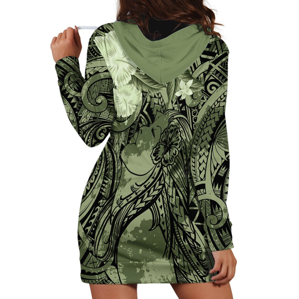 Pacific Beauty Girl Hoodie Dress Green Polyneisan Tribal Vintage Motif LT9 - Polynesian Pride