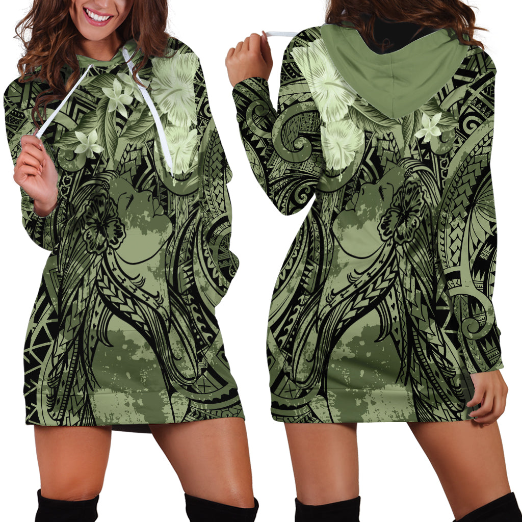 Pacific Beauty Girl Hoodie Dress Green Polyneisan Tribal Vintage Motif LT9 - Polynesian Pride