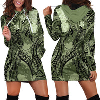 Pacific Beauty Girl Hoodie Dress Green Polyneisan Tribal Vintage Motif LT9 - Polynesian Pride