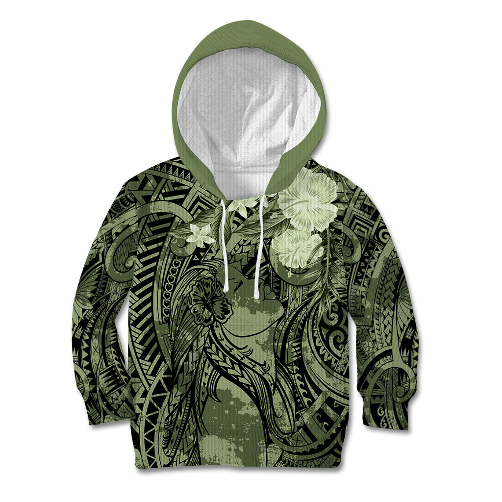 Pacific Beauty Girl Kid Hoodie Green Polyneisan Tribal Vintage Motif LT9 Hoodie Green - Polynesian Pride