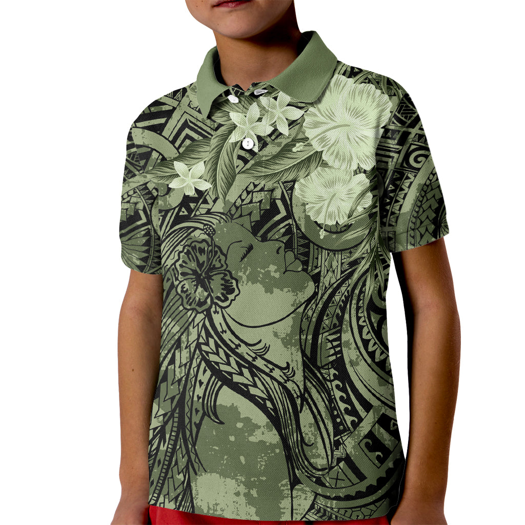 Pacific Beauty Girl Kid Polo Shirt Green Polyneisan Tribal Vintage Motif