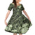 Pacific Beauty Girl Kid Short Sleeve Dress Green Polyneisan Tribal Vintage Motif