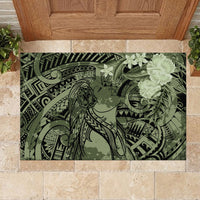 Pacific Beauty Girl Rubber Doormat Green Polyneisan Tribal Vintage Motif
