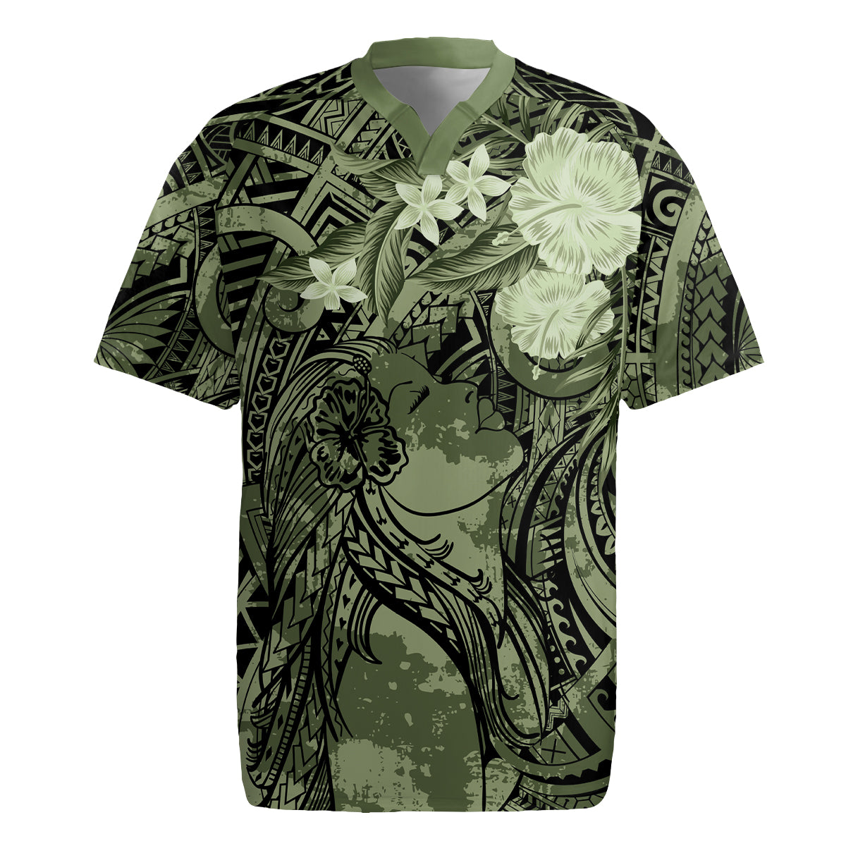 Pacific Beauty Girl Rugby Jersey Green Polyneisan Tribal Vintage Motif LT9 Green - Polynesian Pride