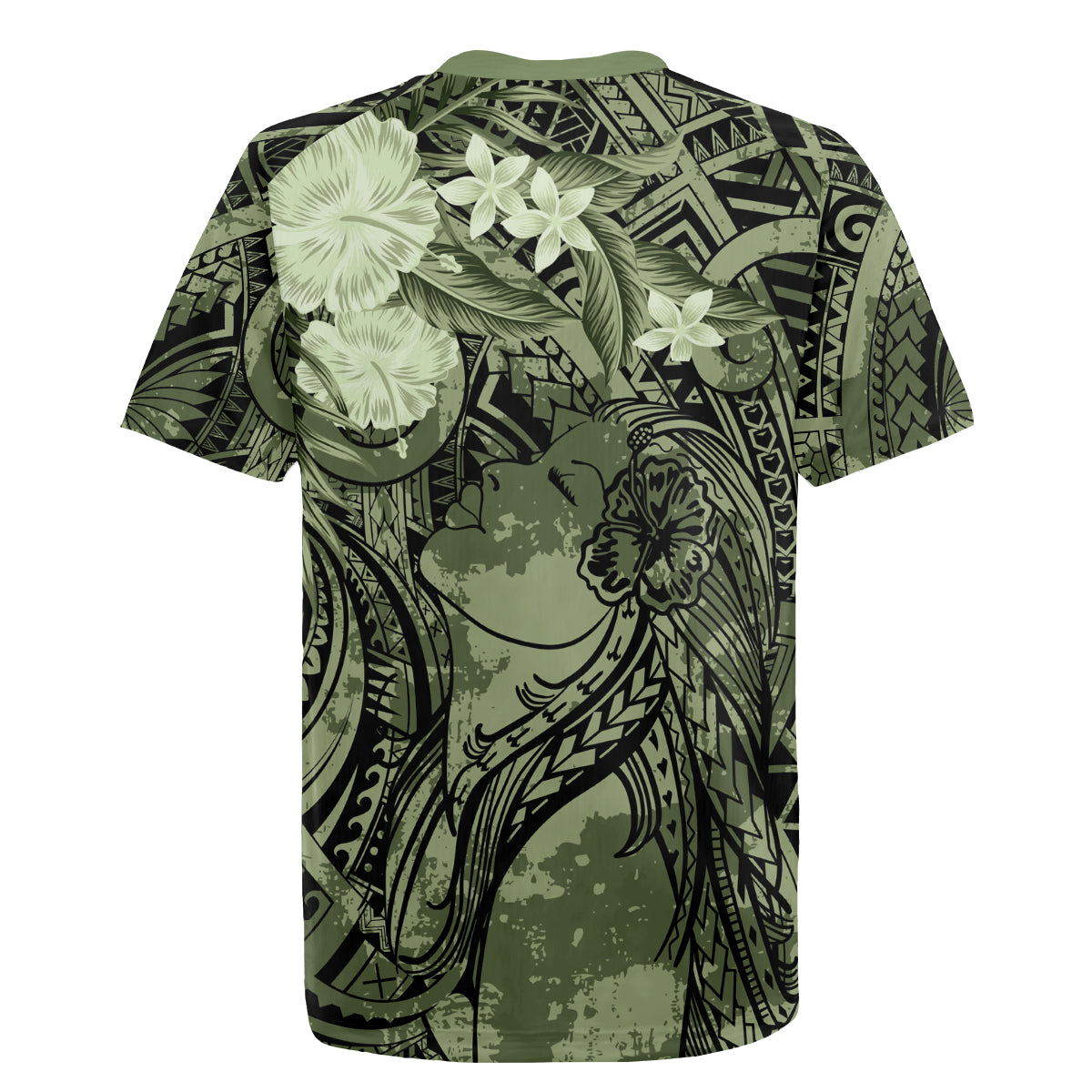 Pacific Beauty Girl Rugby Jersey Green Polyneisan Tribal Vintage Motif