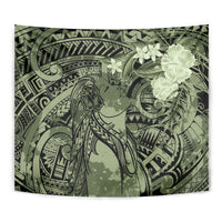 Pacific Beauty Girl Tapestry Green Polyneisan Tribal Vintage Motif