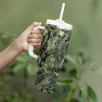 Pacific Beauty Girl Tumbler With Handle Green Polyneisan Tribal Vintage Motif