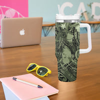 Pacific Beauty Girl Tumbler With Handle Green Polyneisan Tribal Vintage Motif