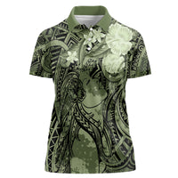 Pacific Beauty Girl Women Polo Shirt Green Polyneisan Tribal Vintage Motif LT9 Female Green - Polynesian Pride