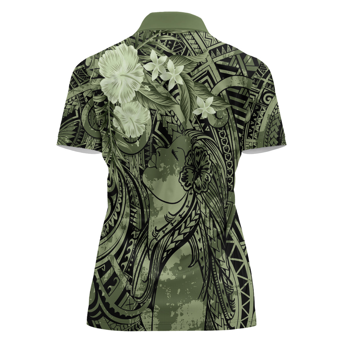 Pacific Beauty Girl Women Polo Shirt Green Polyneisan Tribal Vintage Motif LT9 - Polynesian Pride