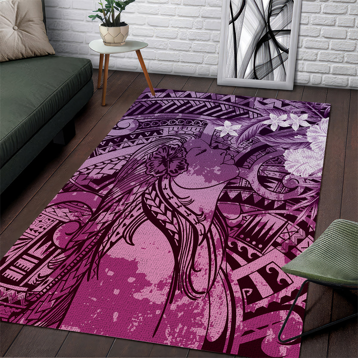 Pacific Beauty Girl Area Rug Pink Polyneisan Tribal Vintage Motif LT9 Pink - Polynesian Pride