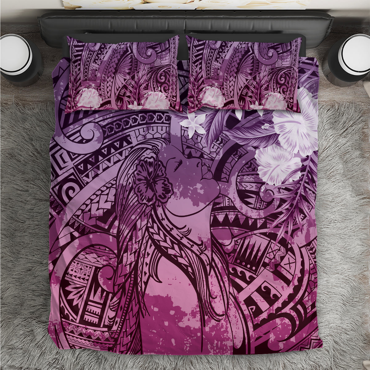 Pacific Beauty Girl Bedding Set Pink Polyneisan Tribal Vintage Motif LT9 Pink - Polynesian Pride