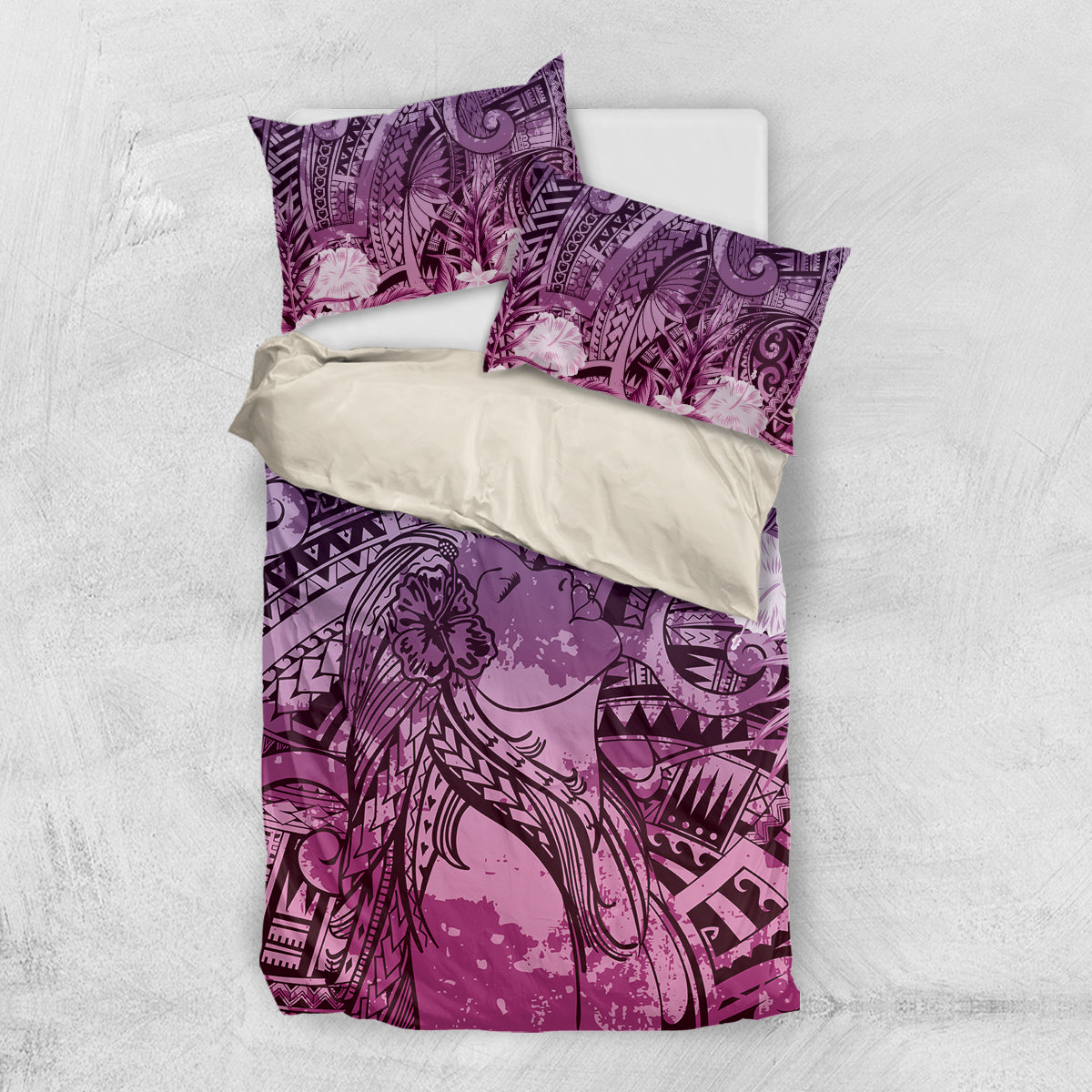 Pacific Beauty Girl Bedding Set Pink Polyneisan Tribal Vintage Motif