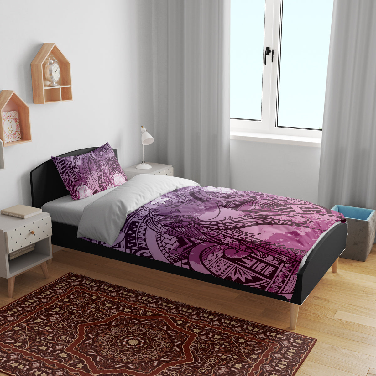 Pacific Beauty Girl Bedding Set Pink Polyneisan Tribal Vintage Motif