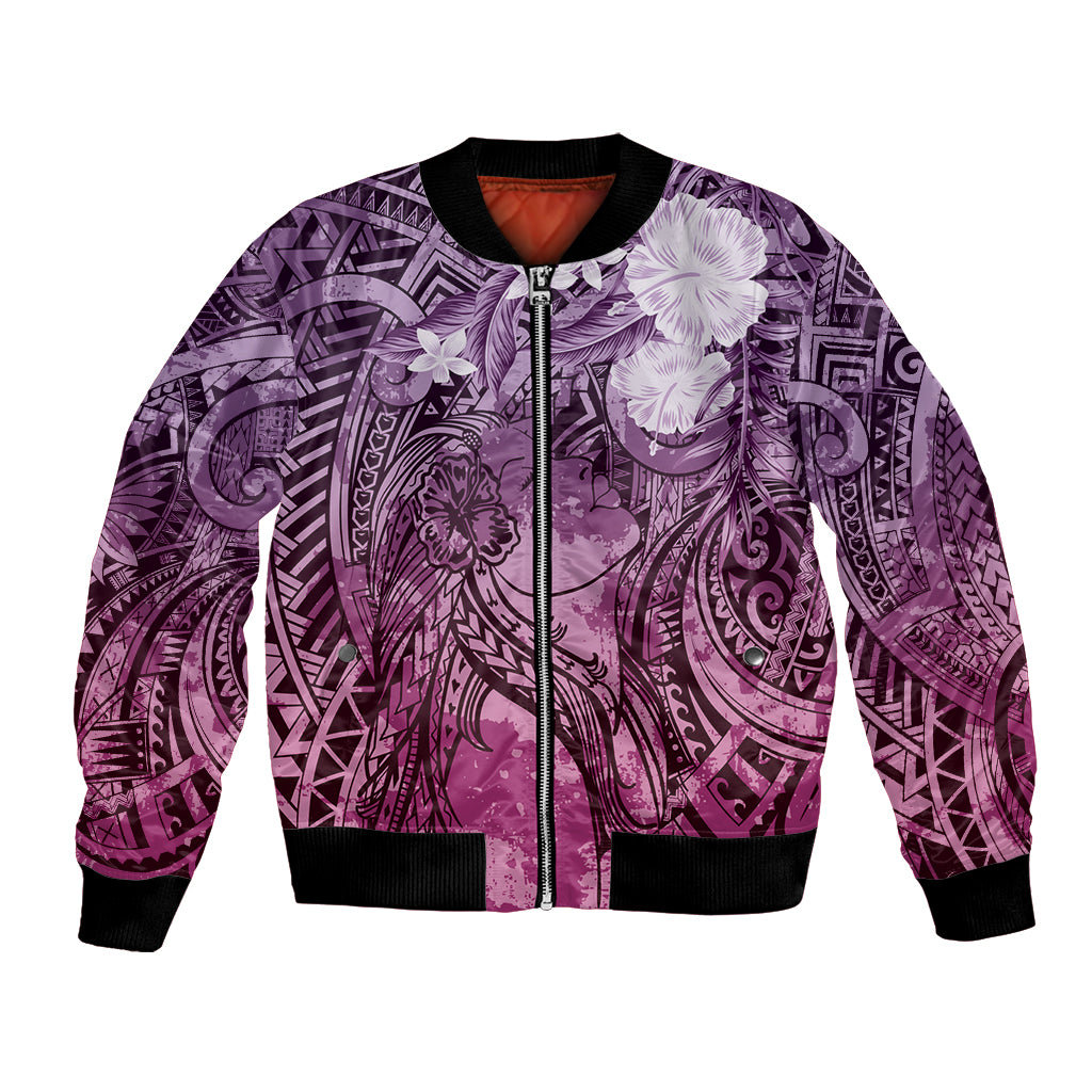 Pacific Beauty Girl Bomber Jacket Pink Polyneisan Tribal Vintage Motif LT9 Unisex Pink - Polynesian Pride