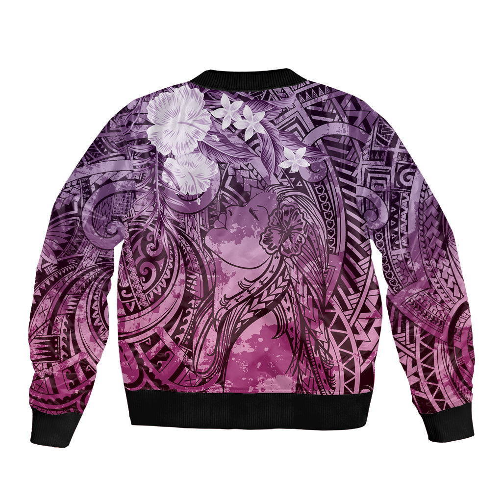 Pacific Beauty Girl Bomber Jacket Pink Polyneisan Tribal Vintage Motif
