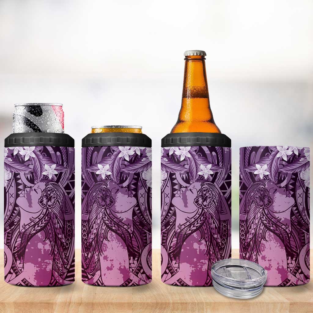 Pacific Beauty Girl 4 in 1 Can Cooler Tumbler Pink Polyneisan Tribal Vintage Motif