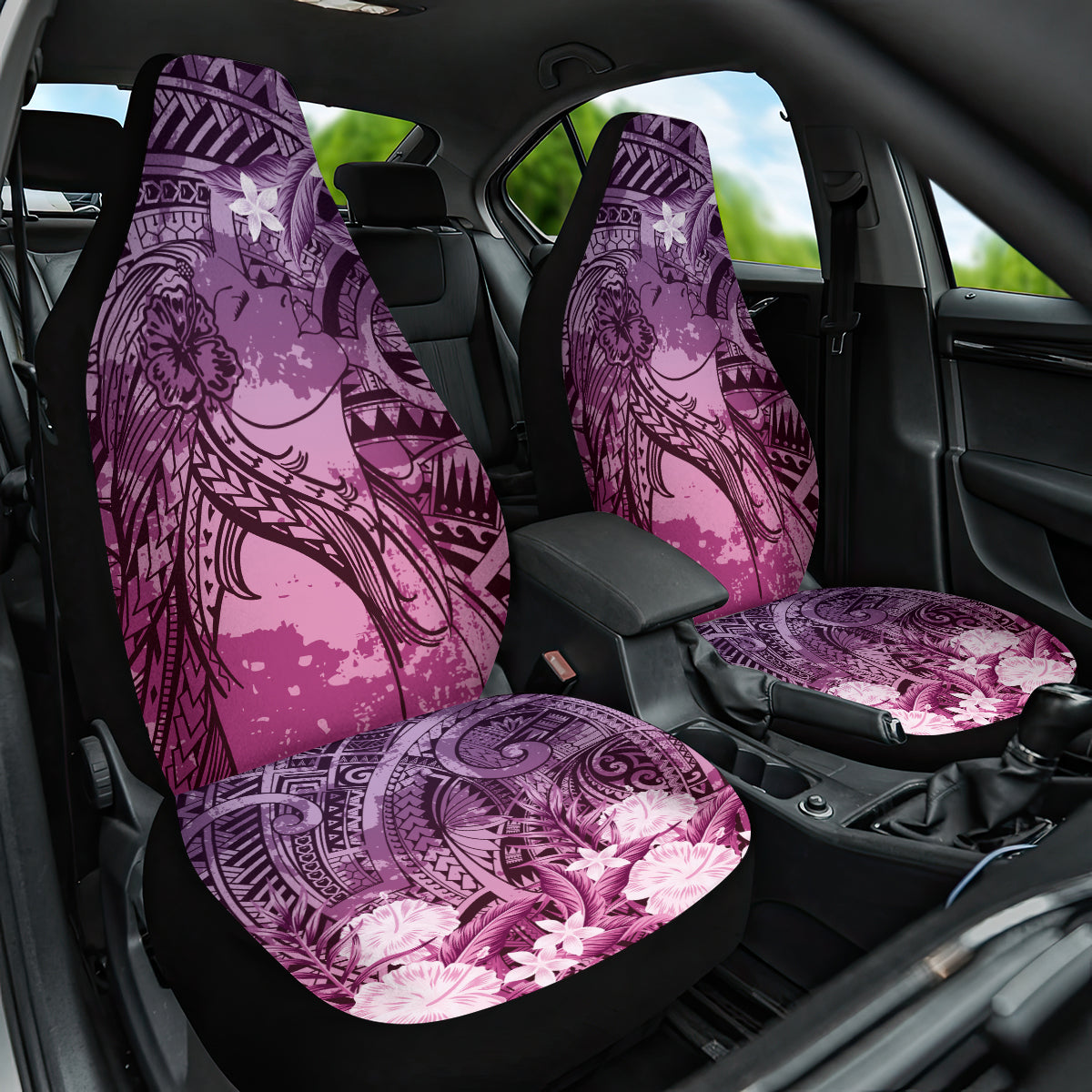 Pacific Beauty Girl Car Seat Cover Pink Polyneisan Tribal Vintage Motif
