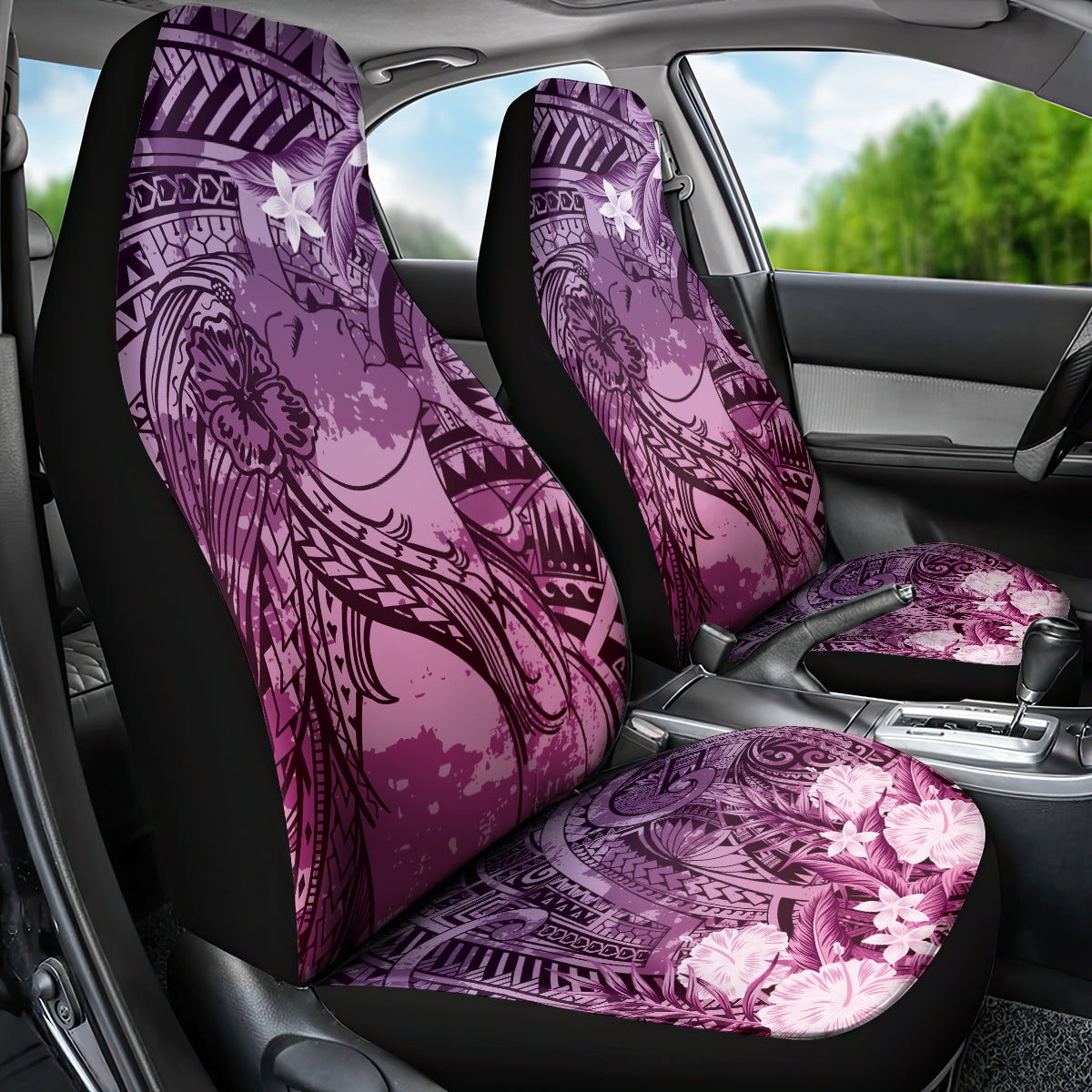 Pacific Beauty Girl Car Seat Cover Pink Polyneisan Tribal Vintage Motif