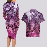 Pacific Beauty Girl Couples Matching Long Sleeve Bodycon Dress and Hawaiian Shirt Pink Polyneisan Tribal Vintage Motif LT9 - Polynesian Pride