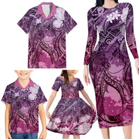 Pacific Beauty Girl Family Matching Long Sleeve Bodycon Dress and Hawaiian Shirt Pink Polyneisan Tribal Vintage Motif LT9 - Polynesian Pride