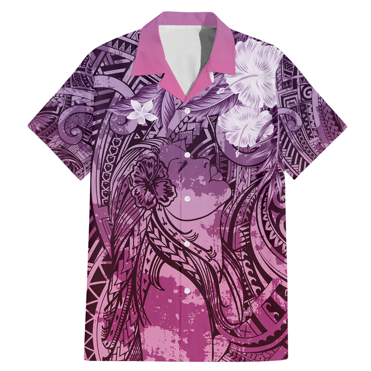 Pacific Beauty Girl Family Matching Mermaid Dress and Hawaiian Shirt Pink Polyneisan Tribal Vintage Motif LT9 Dad's Shirt - Short Sleeve Pink - Polynesian Pride