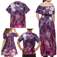Pacific Beauty Girl Family Matching Off Shoulder Maxi Dress and Hawaiian Shirt Pink Polyneisan Tribal Vintage Motif LT9 - Polynesian Pride