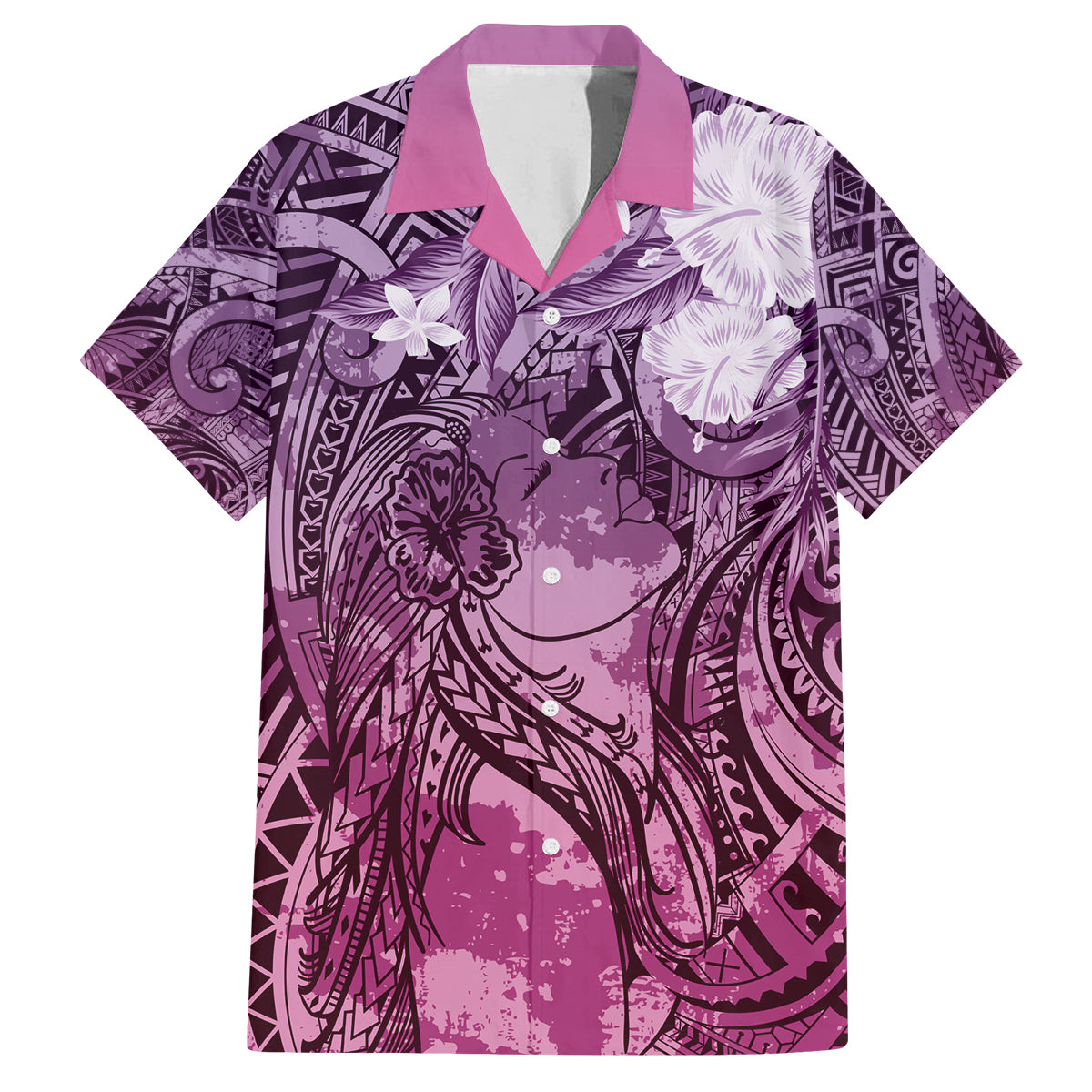 Pacific Beauty Girl Family Matching Off Shoulder Maxi Dress and Hawaiian Shirt Pink Polyneisan Tribal Vintage Motif LT9 Dad's Shirt - Short Sleeve Pink - Polynesian Pride