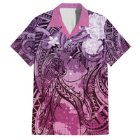 Pacific Beauty Girl Family Matching Off Shoulder Maxi Dress and Hawaiian Shirt Pink Polyneisan Tribal Vintage Motif LT9 Dad's Shirt - Short Sleeve Pink - Polynesian Pride