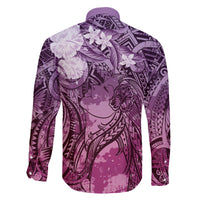 Pacific Beauty Girl Family Matching Off Shoulder Short Dress and Hawaiian Shirt Pink Polyneisan Tribal Vintage Motif LT9 - Polynesian Pride