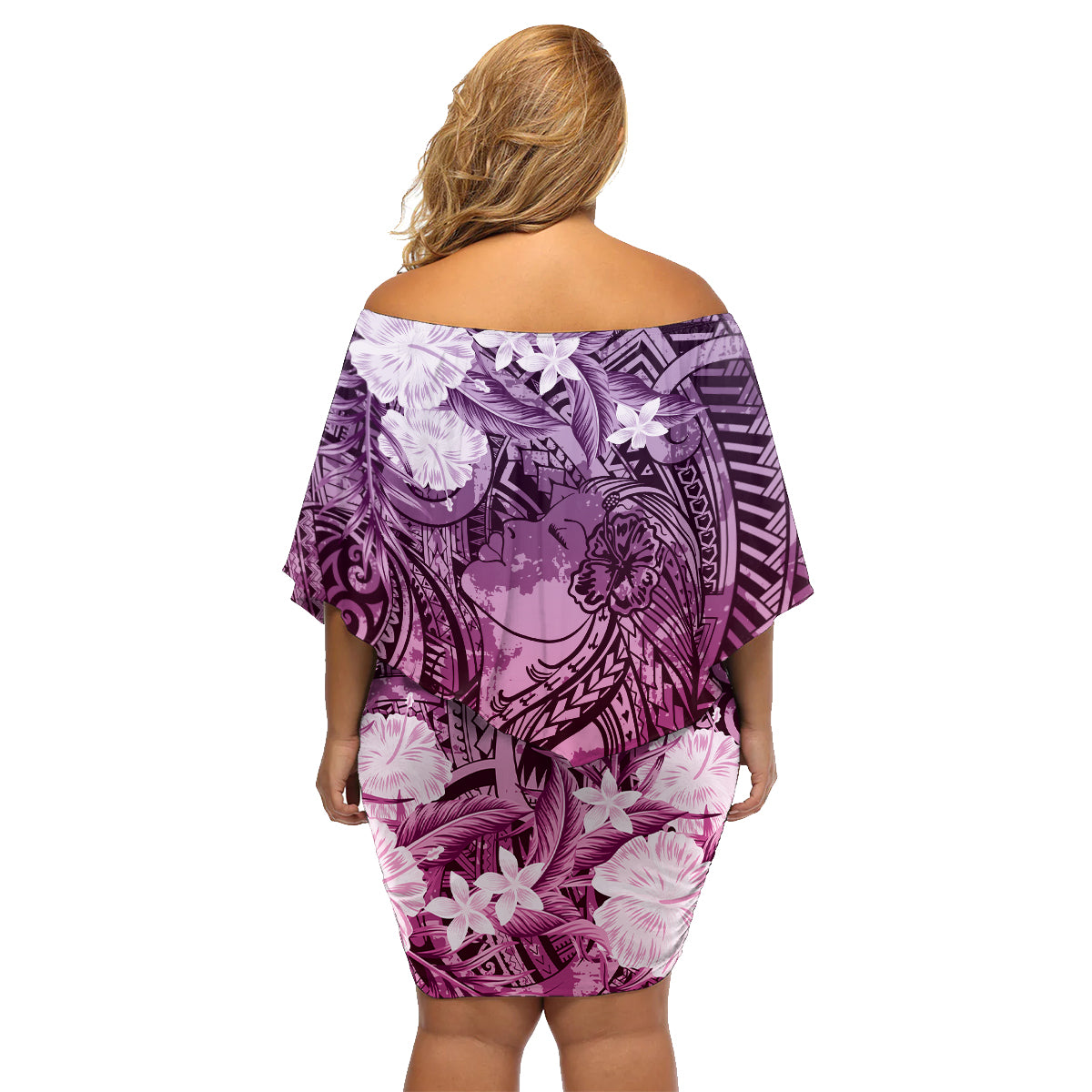 Pacific Beauty Girl Family Matching Off Shoulder Short Dress and Hawaiian Shirt Pink Polyneisan Tribal Vintage Motif LT9 - Polynesian Pride