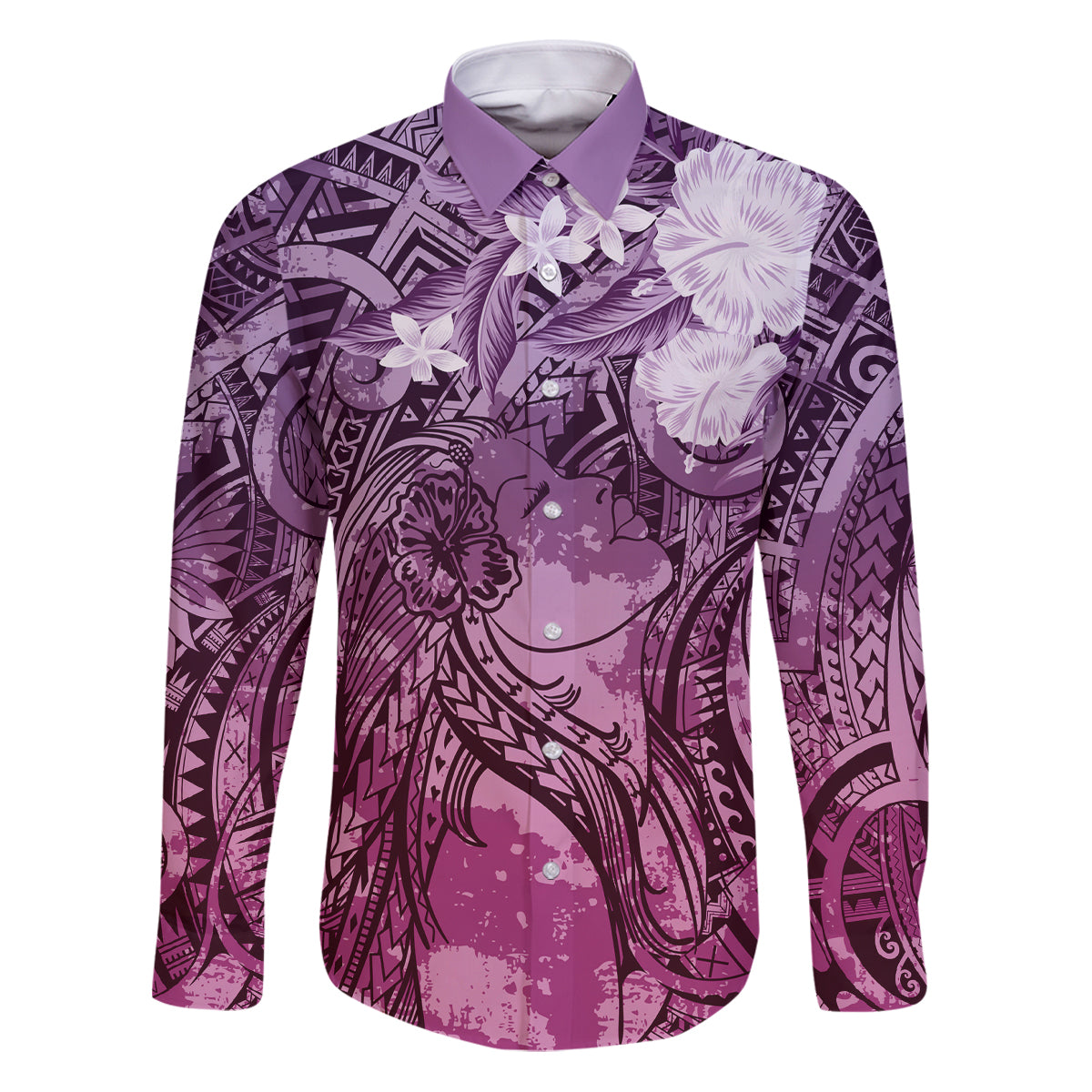 Pacific Beauty Girl Family Matching Puletasi and Hawaiian Shirt Pink Polyneisan Tribal Vintage Motif LT9 Dad's Shirt - Long Sleeve Pink - Polynesian Pride