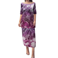 Pacific Beauty Girl Family Matching Puletasi and Hawaiian Shirt Pink Polyneisan Tribal Vintage Motif LT9 Mom's Dress Pink - Polynesian Pride