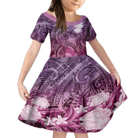 Pacific Beauty Girl Family Matching Short Sleeve Bodycon Dress and Hawaiian Shirt Pink Polyneisan Tribal Vintage Motif LT9 Daughter's Dress Pink - Polynesian Pride