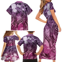 Pacific Beauty Girl Family Matching Short Sleeve Bodycon Dress and Hawaiian Shirt Pink Polyneisan Tribal Vintage Motif LT9 - Polynesian Pride