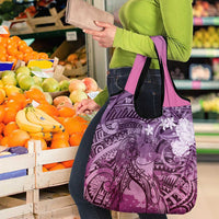 Pacific Beauty Girl Grocery Bag Pink Polyneisan Tribal Vintage Motif