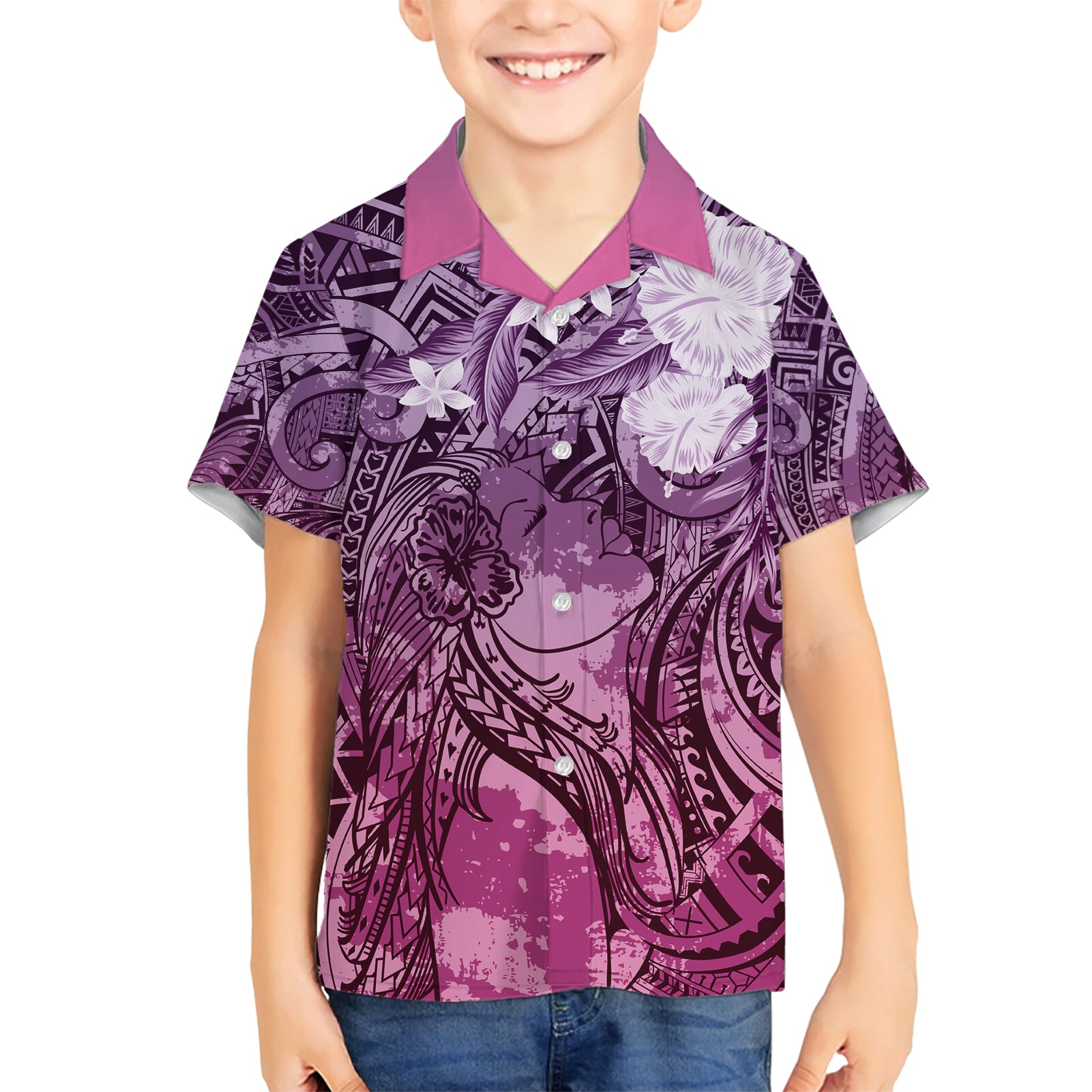 Pacific Beauty Girl Kid Hawaiian Shirt Pink Polyneisan Tribal Vintage Motif