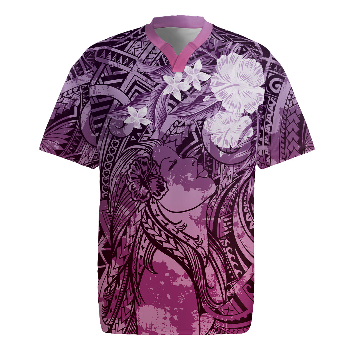 Pacific Beauty Girl Rugby Jersey Pink Polyneisan Tribal Vintage Motif LT9 Pink - Polynesian Pride
