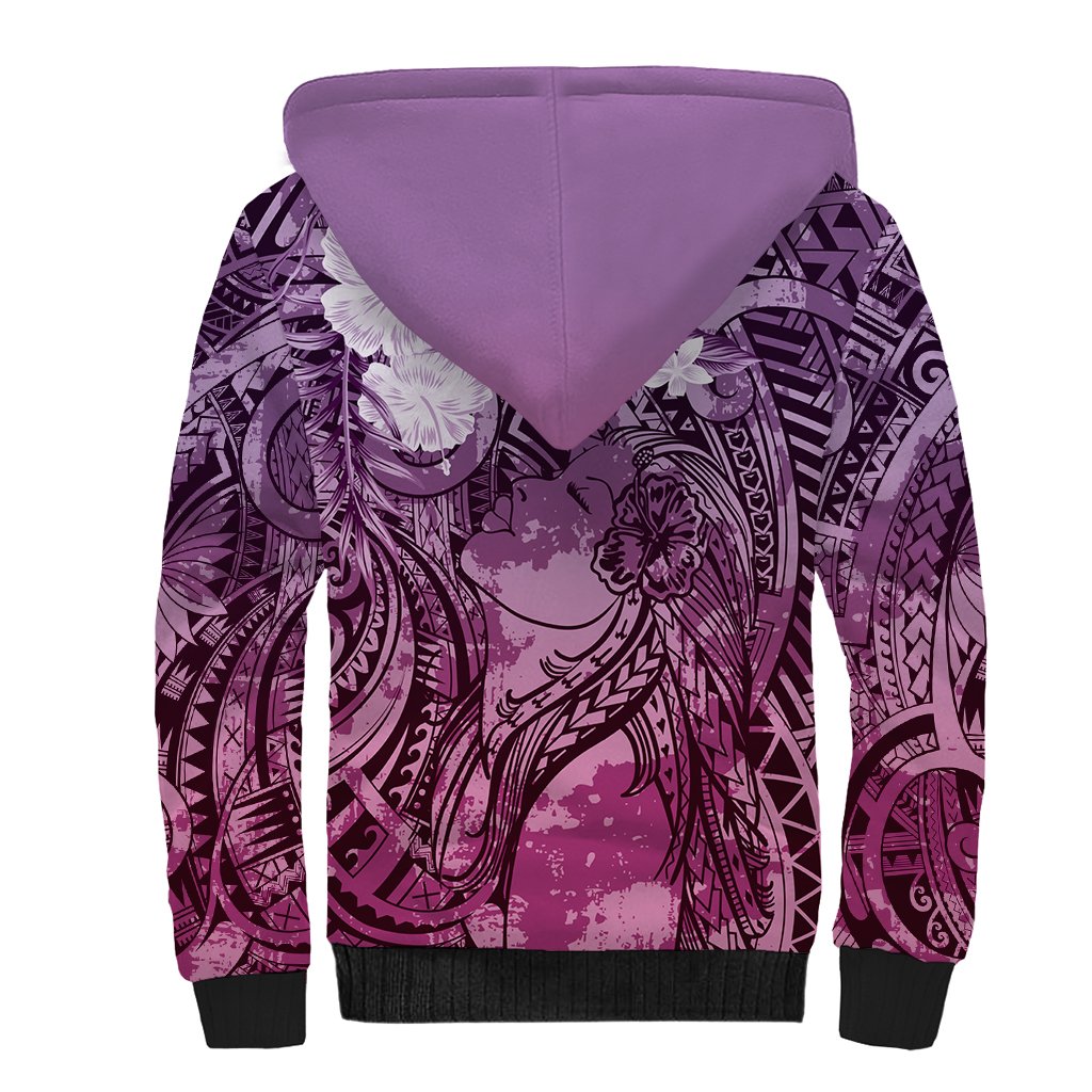 Pacific Beauty Girl Sherpa Hoodie Pink Polyneisan Tribal Vintage Motif