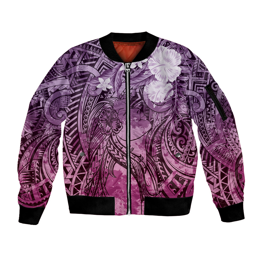 Pacific Beauty Girl Sleeve Zip Bomber Jacket Pink Polyneisan Tribal Vintage Motif LT9 Unisex Pink - Polynesian Pride